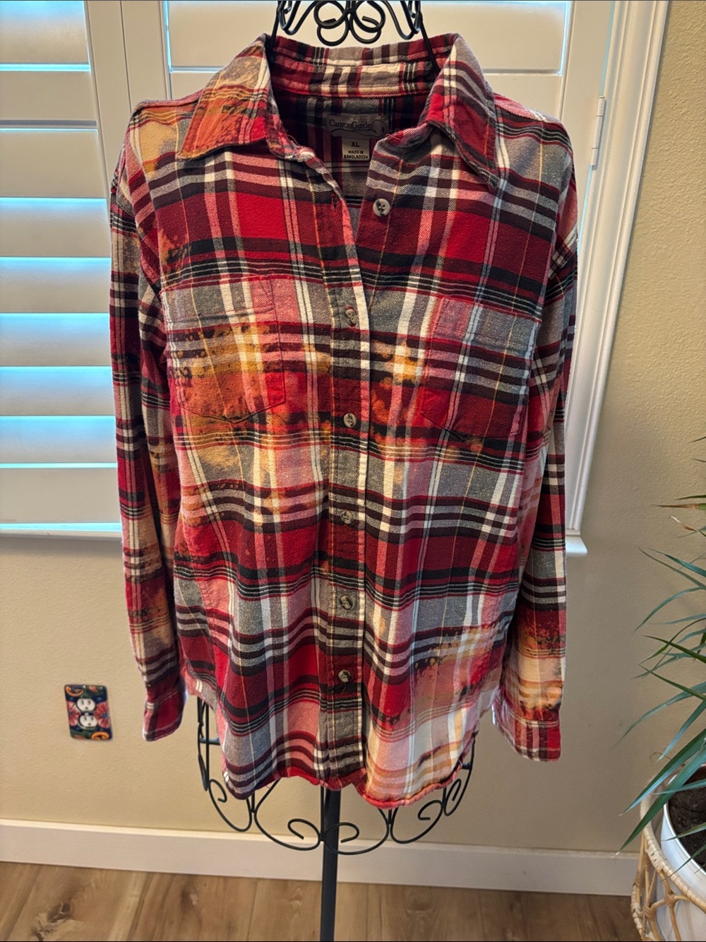 Handmade one of a kind flannel with Graphic Plaid Button-Up Shirt - Red Plaid - Picture 3 of 6